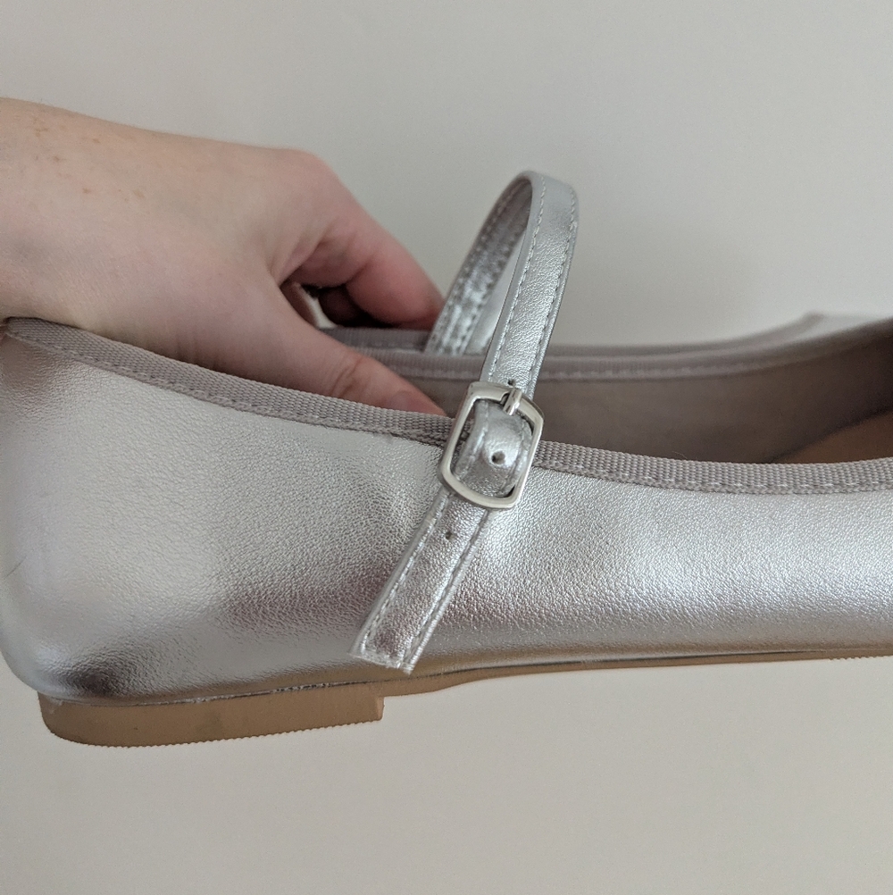 Metallic Silver Mary Jane Flats - Picture 8 of 9